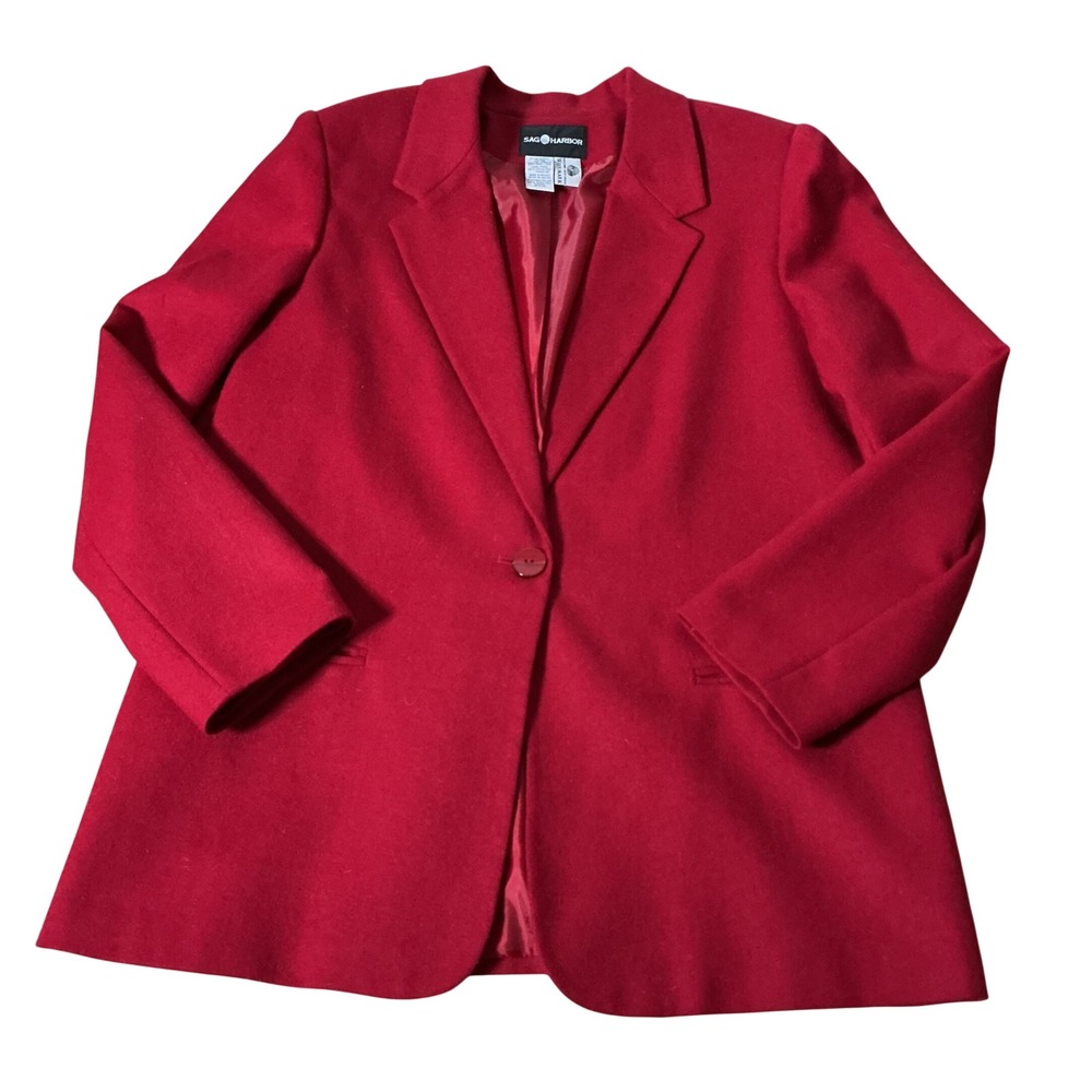 Sag Harbor Vintage Woolmark Blazer Women 14 Red Pure New Wool Single Button Coat